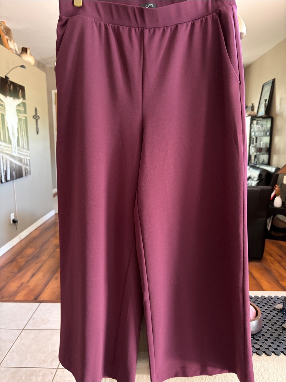 LOFT Burgundy Wide-Leg Cropped Pants